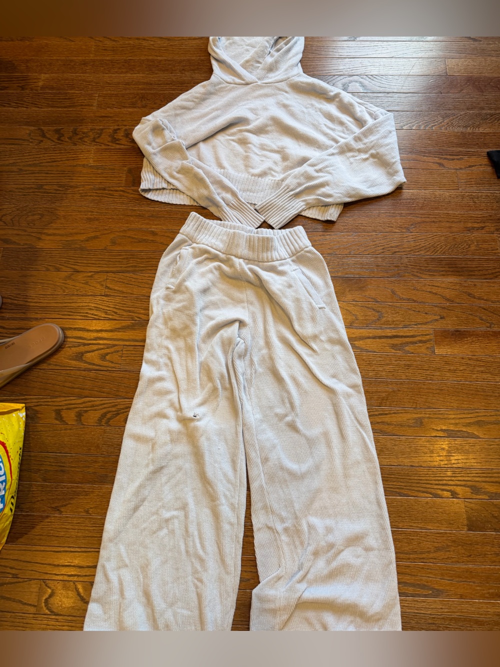 aerie light blue Wide-Leg Knit Pants and sweatshirt